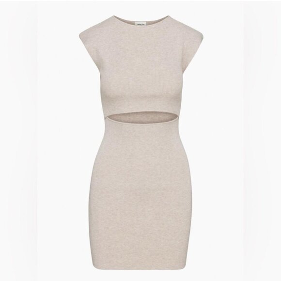 Aritzia Wilfred Free Cut-Out Knit Mini Dress | Oatmeal M - Picture 2 of 12